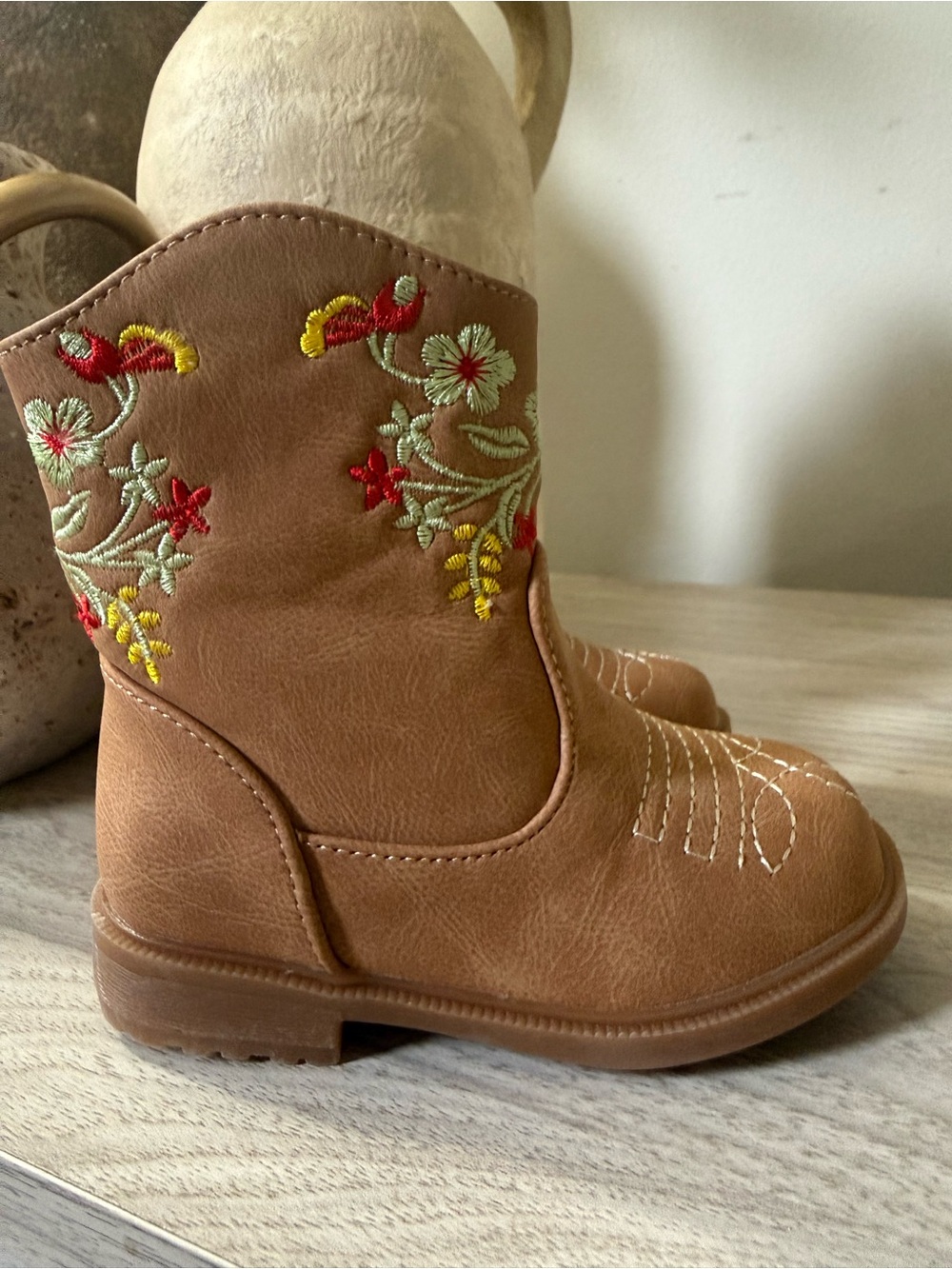 Kids Brown Embroidered Pull-On Western Boots